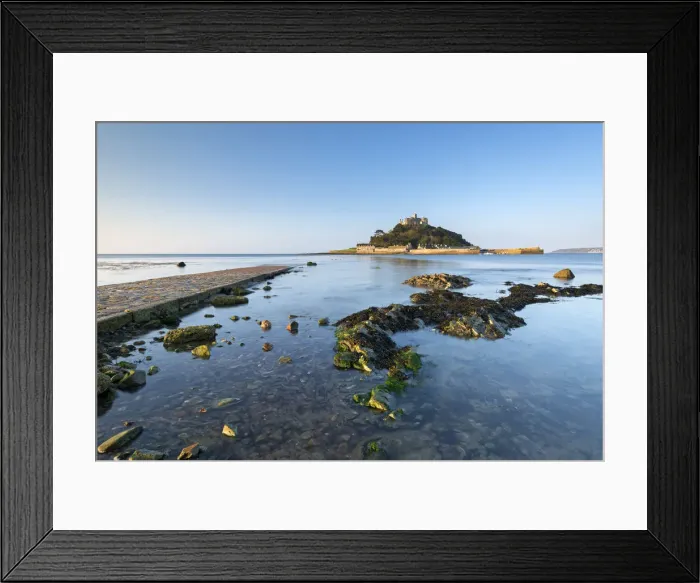 Framed Print : Rising tide floods Mounts Bay and the stone causeway at St Michaels Mount, Marazion Framed Print : Rising tide floods Mounts Bay and the stone causeway at St Michaels Mount, Marazion