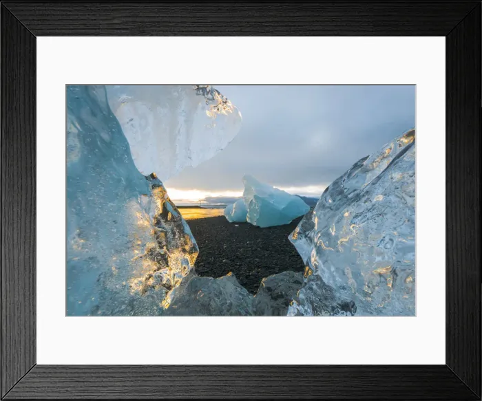 Framed Print : Jokulsarlon glacier lagoon, Iceland. Blocks of ice ashore over the black sand beach Framed Print : Jokulsarlon glacier lagoon, Iceland. Blocks of ice ashore over the black sand beach