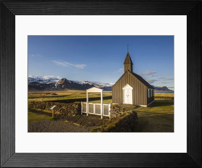 Framed Print : Budir, Snaefellsness peninsula, Iceland. Black church of Budir at sunset Framed Print : Budir, Snaefellsness peninsula, Iceland. Black church of Budir at sunset
