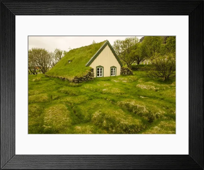 Framed Print : Hof, southern Iceland. Turf roof church Framed Print : Hof, southern Iceland. Turf roof church