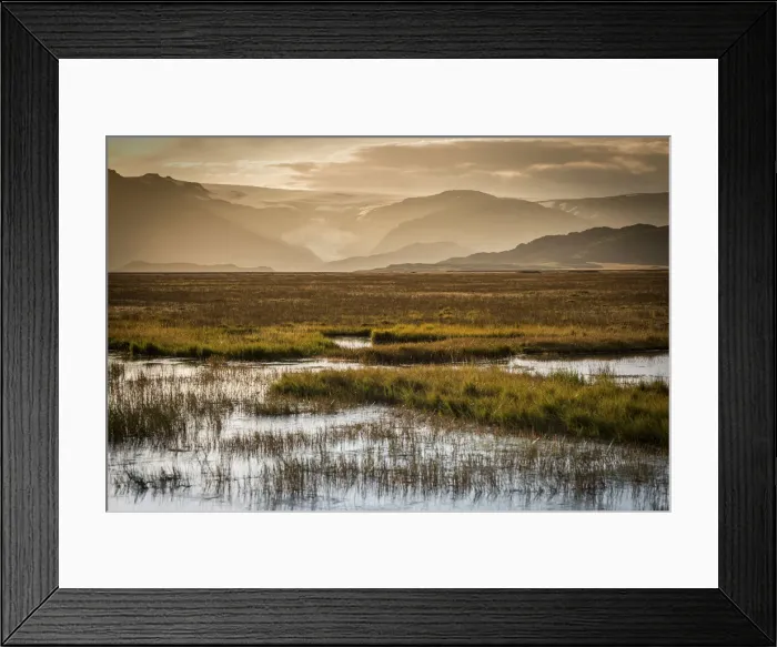 Framed Print : Southern Iceland, landscape with turf and Glacier on background Framed Print : Southern Iceland, landscape with turf and Glacier on background