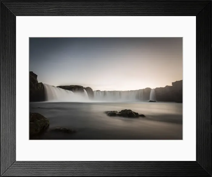 Framed Print : Godafoss, Myvatn, Iceland. the waterfall of the Gods at sunset, peaceful scene