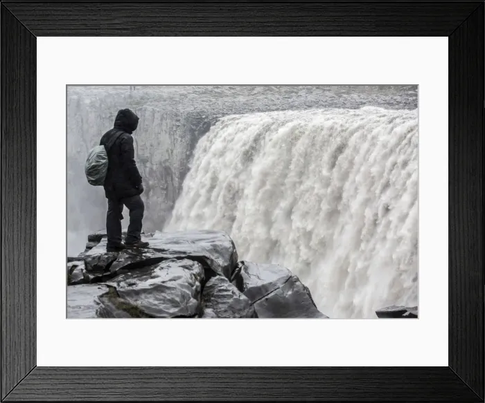 Framed Print : Iceland, a tourist admiring the power of Dettifoss waterfall Framed Print : Iceland, a tourist admiring the power of Dettifoss waterfall