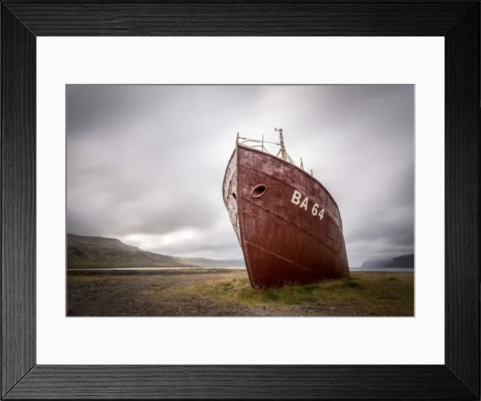 Framed Print : Westfjord, Iceland. Lonely shipwreak in the cold icelandic landscape Framed Print : Westfjord, Iceland. Lonely shipwreak in the cold icelandic landscape