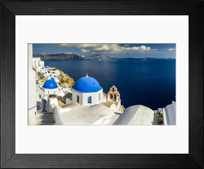 Framed Print : Panoramic view over Oia and the volcanic caldera, Oia, Santorini, South Aegean, Greece Framed Print : Panoramic view over Oia and the volcanic caldera, Oia, Santorini, South Aegean, Greece