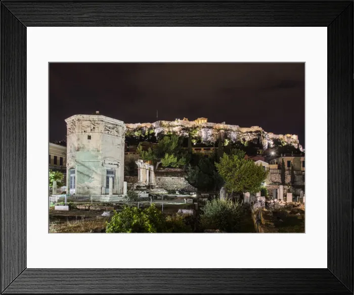Framed Print : Night view of Tower of the Winds with Acropolis behind, Athens, Attica, Greece