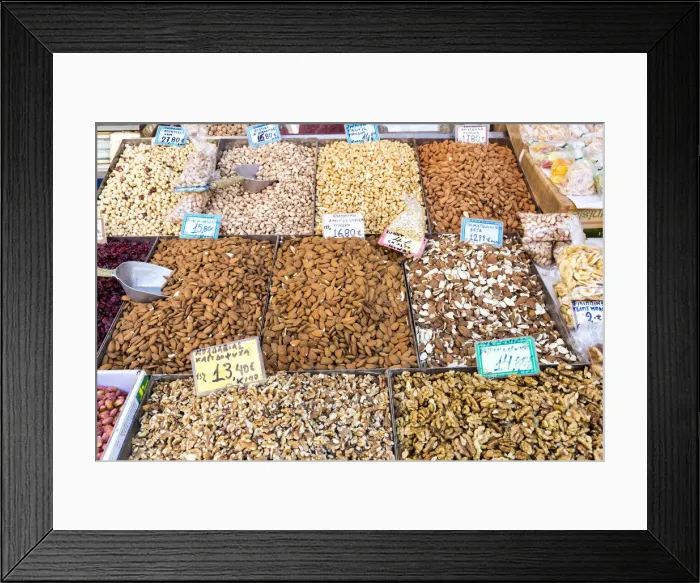 Framed Print : Different type of nuts at the Central Market in Athens, Greece Framed Print : Different type of nuts at the Central Market in Athens, Greece