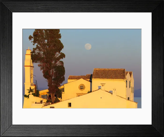 Framed Print : Full Moon on the Vlacherna Monastery and the Church of Pantokrator on Mouse Island Framed Print : Full Moon on the Vlacherna Monastery and the Church of Pantokrator on Mouse Island