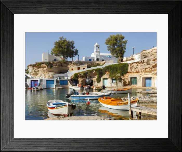Framed Print : Colourful port of Mandraki on the island of Milos, Cyclades, Greece Framed Print : Colourful port of Mandraki on the island of Milos, Cyclades, Greece