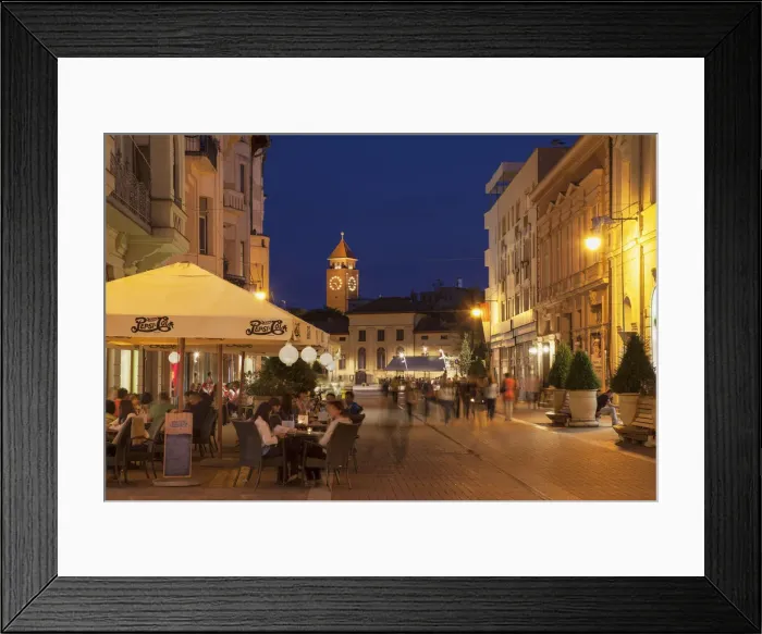 Framed Print : Outdoor cafes at dusk, Szeged, Southern Plain, Hungary Framed Print : Outdoor cafes at dusk, Szeged, Southern Plain, Hungary