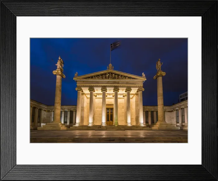 Framed Print : Night view of the main building of the Academy of Athens, Athens, Attica, Greece Framed Print : Night view of the main building of the Academy of Athens, Athens, Attica, Greece