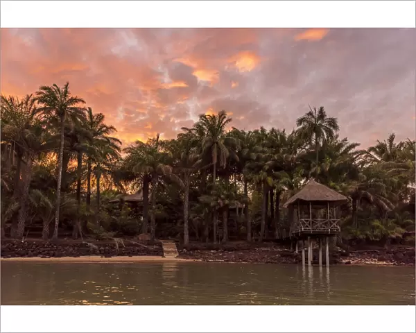 Africa, Guinea Bissau. Bijagos Islands. Sunset on Rubane Island