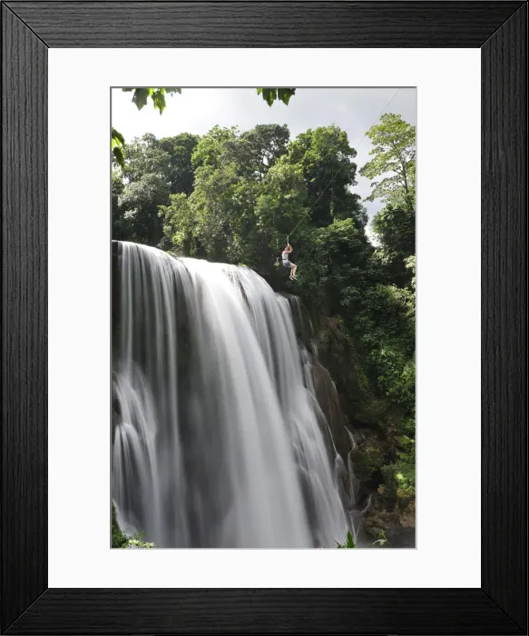 Framed Print : Girl on zip line over waterfall, Cascadas Pulhapanzak, Waterfalls, Honduras. MR Framed Print : Girl on zip line over waterfall, Cascadas Pulhapanzak, Waterfalls, Honduras. MR