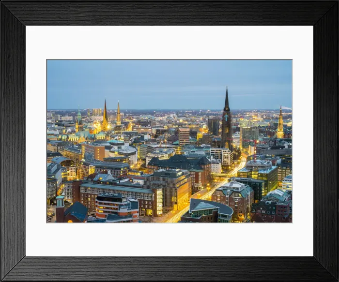 Framed Print : High angle view of central Hamburg city skyline at night, Hamburg, Germany, Europe Framed Print : High angle view of central Hamburg city skyline at night, Hamburg, Germany, Europe