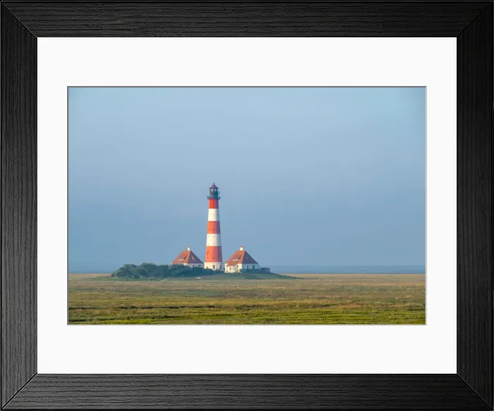 Framed Print : Westerhever Lighthouse at sunrise, built in 1906, Westerhever, Nordfriesland
