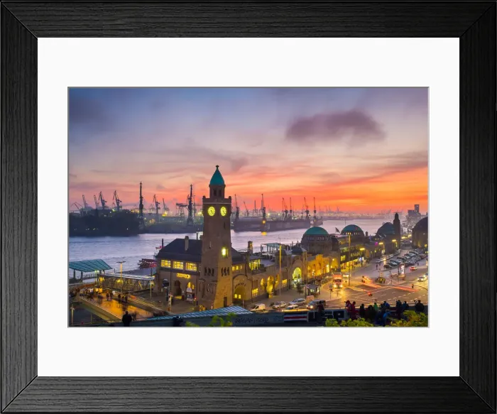 Framed Print : St. Pauli LandungsbrAoken and the Elbe River at sunset, Hamburg, Germany Framed Print : St. Pauli LandungsbrAoken and the Elbe River at sunset, Hamburg, Germany