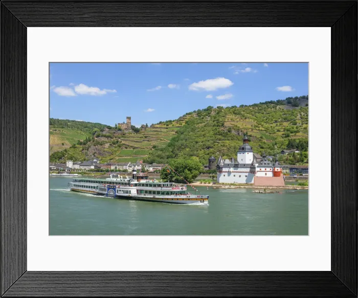 Framed Print : Rhine with Pfalzgrafenstein and Gutenfels castles, Kaub, Rhine valley Framed Print : Rhine with Pfalzgrafenstein and Gutenfels castles, Kaub, Rhine valley