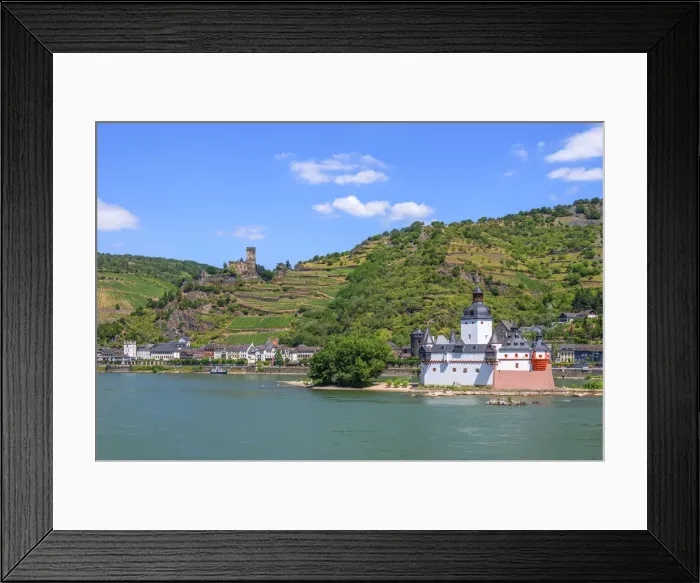 Framed Print : Rhine with Pfalzgrafenstein and Gutenfels castles, Kaub, Rhine valley Framed Print : Rhine with Pfalzgrafenstein and Gutenfels castles, Kaub, Rhine valley