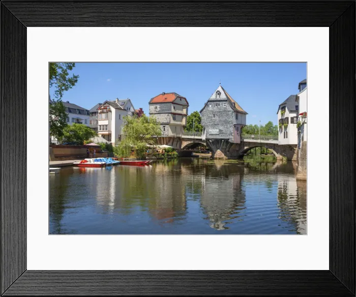 Framed Print : River Nahe with Bridge house at Bad Kreuznach, Nahe valley, Rhineland-Palatinate, Germany Framed Print : River Nahe with Bridge house at Bad Kreuznach, Nahe valley, Rhineland-Palatinate, Germany