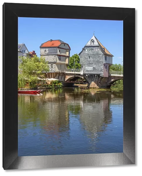 River Nahe with Bridge house at Bad Kreuznach, Nahe valley, Rhineland-Palatinate, Germany