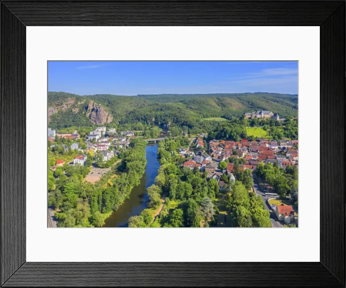 Framed Print : Aerial view on River Nahe with Ebernburg castle, Ebernburg, Bad Kreuznach, Nahe valley