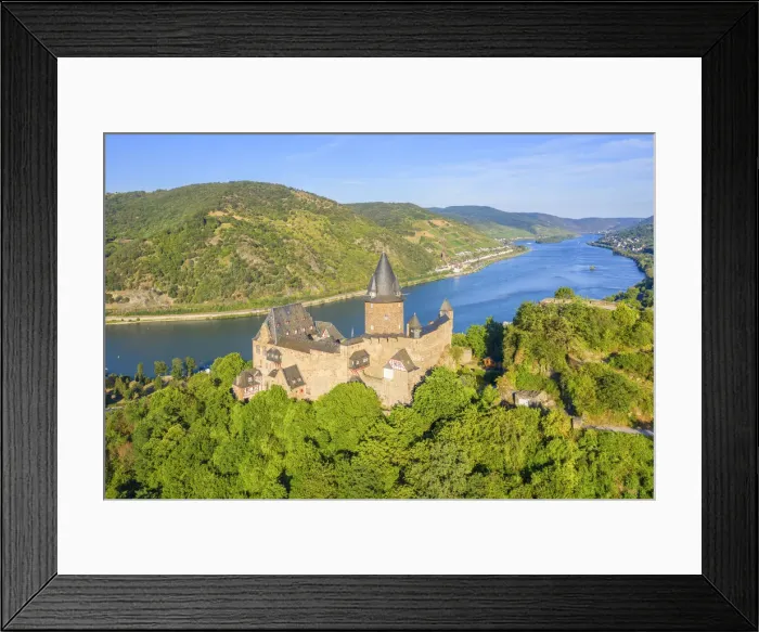 Framed Print : Aerial view at Stahleck castle with river Rhine at Bacharach, Rhine valley Framed Print : Aerial view at Stahleck castle with river Rhine at Bacharach, Rhine valley