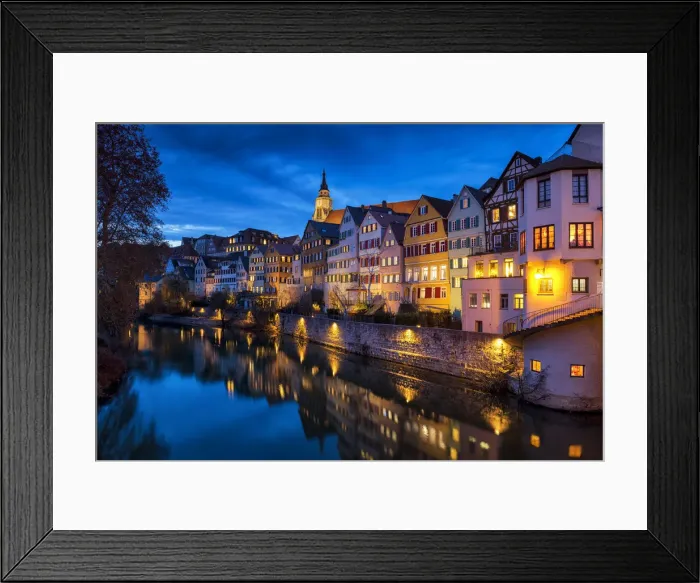 Framed Print : Old Town of TAobingen Reflecting in River Neckar at Night, Baden-WAorttemberg, Germany Framed Print : Old Town of TAobingen Reflecting in River Neckar at Night, Baden-WAorttemberg, Germany