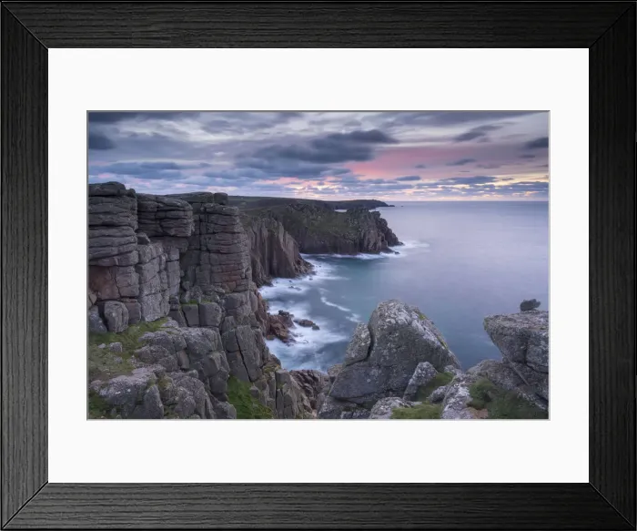 Framed Print : Dawn sky over Pordenack Point, Land's End, Cornwall, England Framed Print : Dawn sky over Pordenack Point, Land's End, Cornwall, England