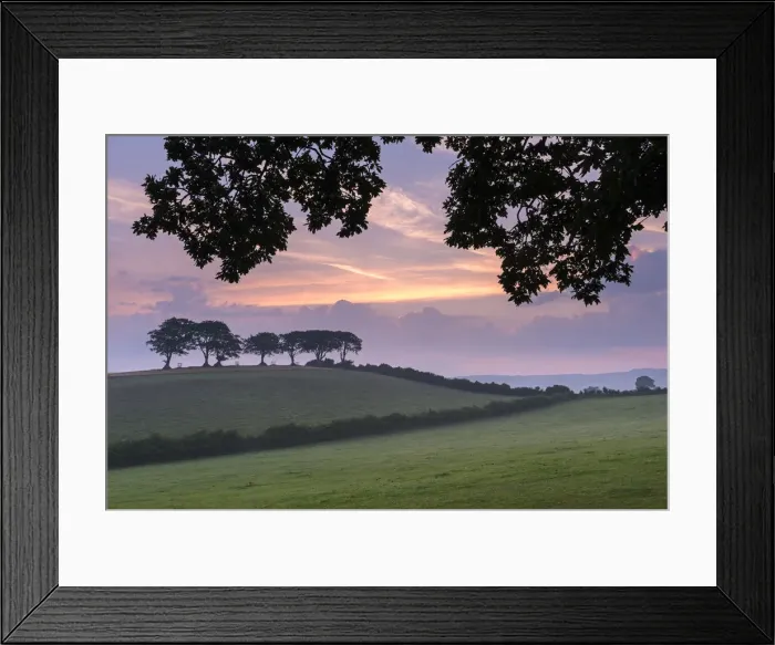 Framed Print : Rural countryside views at sunrise, Luccombe, Exmoor National Park, Somerset, England