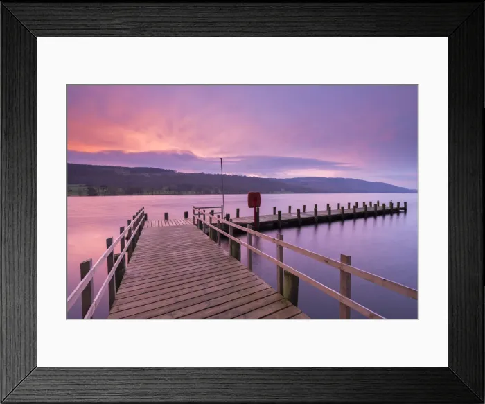 Framed Print : Jetty on Coniston Water at sunrise, Lake District, Cumbria, England Framed Print : Jetty on Coniston Water at sunrise, Lake District, Cumbria, England