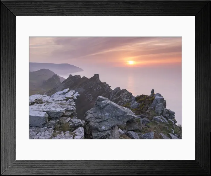Framed Print : Sunset over the Valley of Rocks in Exmoor National Park, Devon, England Framed Print : Sunset over the Valley of Rocks in Exmoor National Park, Devon, England