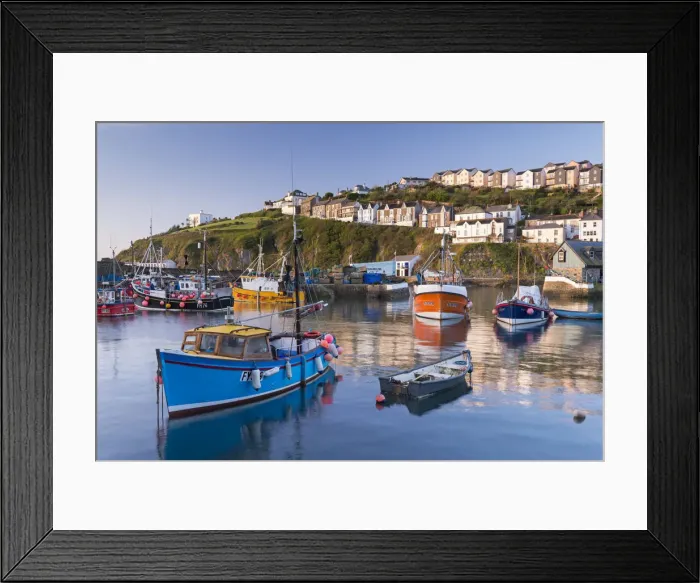 Framed Print : Cornish fishing boats in Mevagissey harbour at sunrise, Cornwall, England. Spring Framed Print : Cornish fishing boats in Mevagissey harbour at sunrise, Cornwall, England. Spring