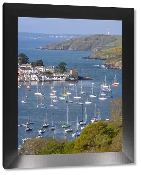Boats moored in the sheltered waters of Fowey Estuary near Polruan, Cornwall, England