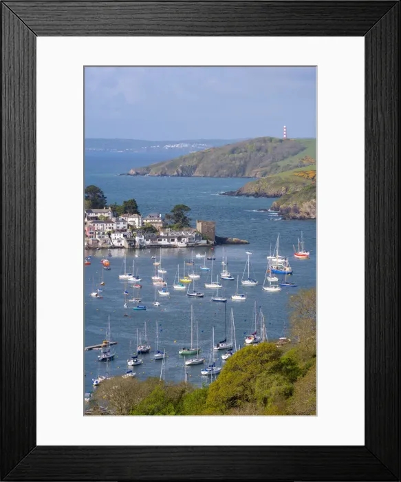 Framed Print : Boats moored in the sheltered waters of Fowey Estuary near Polruan, Cornwall, England Framed Print : Boats moored in the sheltered waters of Fowey Estuary near Polruan, Cornwall, England
