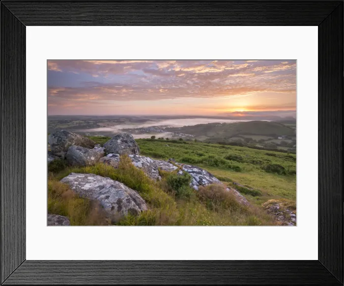 Framed Print : Granite outcrop on Meldon Hill at sunrise, Dartmoor, Devon, England. Summer (July) 2015 Framed Print : Granite outcrop on Meldon Hill at sunrise, Dartmoor, Devon, England. Summer (July) 2015