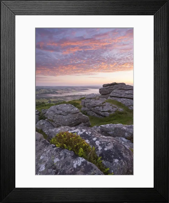 Framed Print : Beautiful sunrise over Dartmoor, photographed from Meldon Hill, Devon, England. Summer