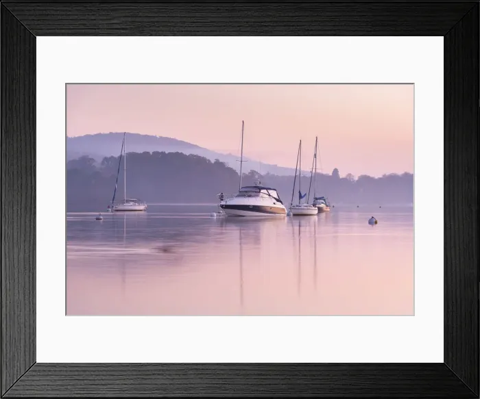 Framed Print : Boats moored on Lake Windermere at sunset, Bowness, Lake District, Cumbria, England Framed Print : Boats moored on Lake Windermere at sunset, Bowness, Lake District, Cumbria, England