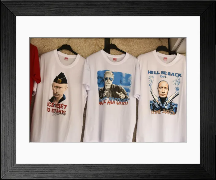 Framed Print : T-shirts with Vladimir Putin. Sofia, Bulgaria Framed Print : T-shirts with Vladimir Putin. Sofia, Bulgaria