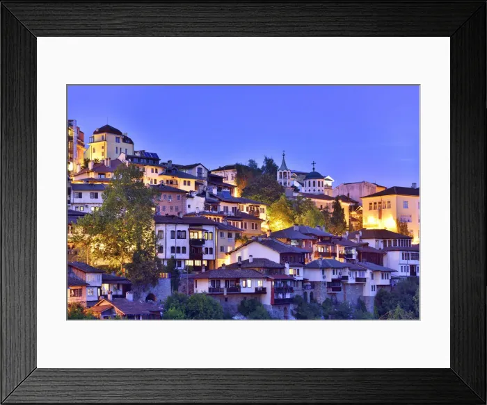 Framed Print : The old town, Varosha, of Veliko Tarnovo at dusk. Bulgaria Framed Print : The old town, Varosha, of Veliko Tarnovo at dusk. Bulgaria