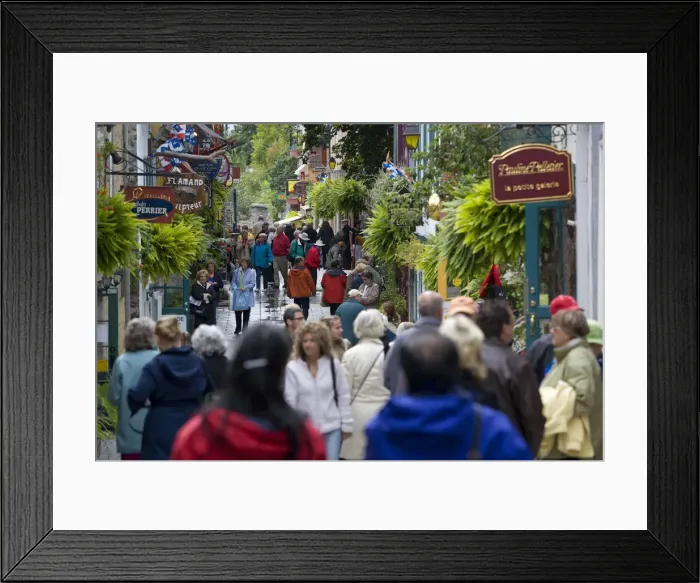 Framed Print : Quebec City, Canada. Crowds shopping in the street in old Quebec City Framed Print : Quebec City, Canada. Crowds shopping in the street in old Quebec City
