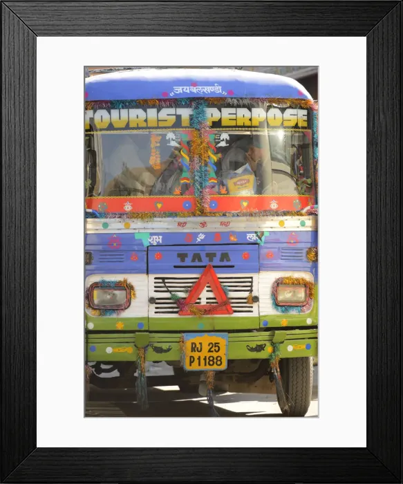 Framed Print : Tourist Bus, Village of Pachewar, Rajasthan, India, Asia