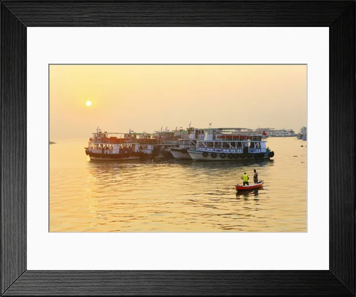 Framed Print : Asia, India, Maharashtra, Mumbai, dawn shot of fishermen and ferry boats off the docks Framed Print : Asia, India, Maharashtra, Mumbai, dawn shot of fishermen and ferry boats off the docks