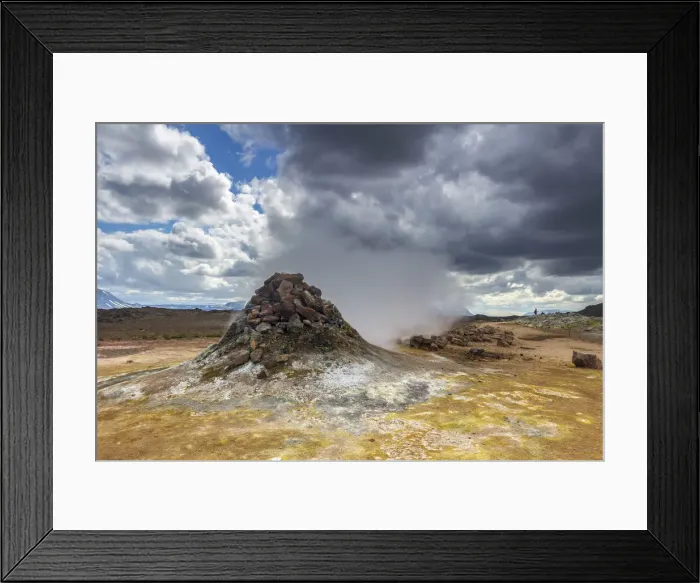 Framed Print : Fumarole with smoke at Namafjall Hverir geothermal area, Myvatnssveit, Northeast Iceland