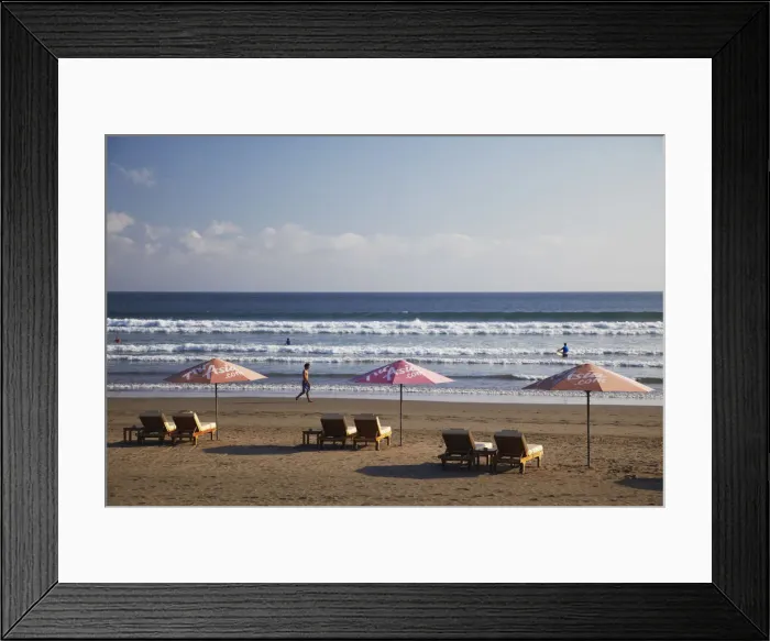 Framed Print : Sun loungers on Legian beach, Bali, Indonesia