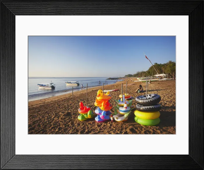 Framed Print : Inflatable life rings on Sanur beach, Bali, Indonesia Framed Print : Inflatable life rings on Sanur beach, Bali, Indonesia