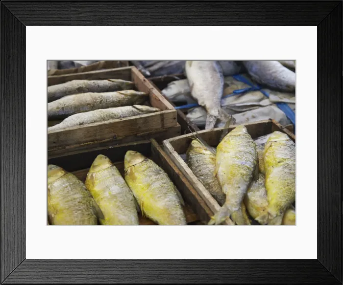 Framed Print : Salted fish in Pasar Gede market, Solo, Java, Indonesia