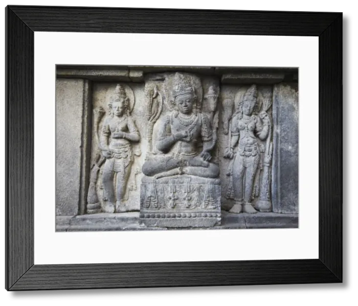 Framed Print : Bas-relief carvings on temple, Prambanan, Java, Indonesia Framed Print : Bas-relief carvings on temple, Prambanan, Java, Indonesia