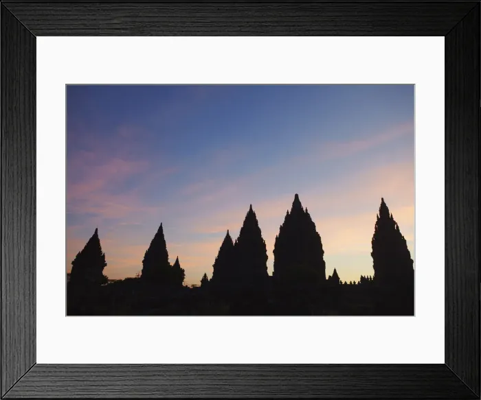 Framed Print : Temples at Prambanan complex at sunset, Java, Indonesia Framed Print : Temples at Prambanan complex at sunset, Java, Indonesia