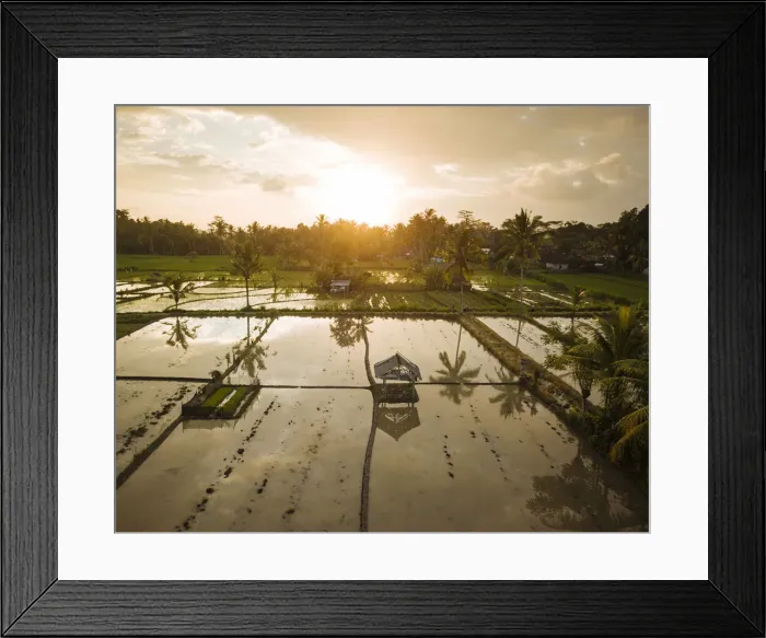 Framed Print : Aerial View of Sunset over Rice Fields near Sidemen, Bali, Indonesia Framed Print : Aerial View of Sunset over Rice Fields near Sidemen, Bali, Indonesia