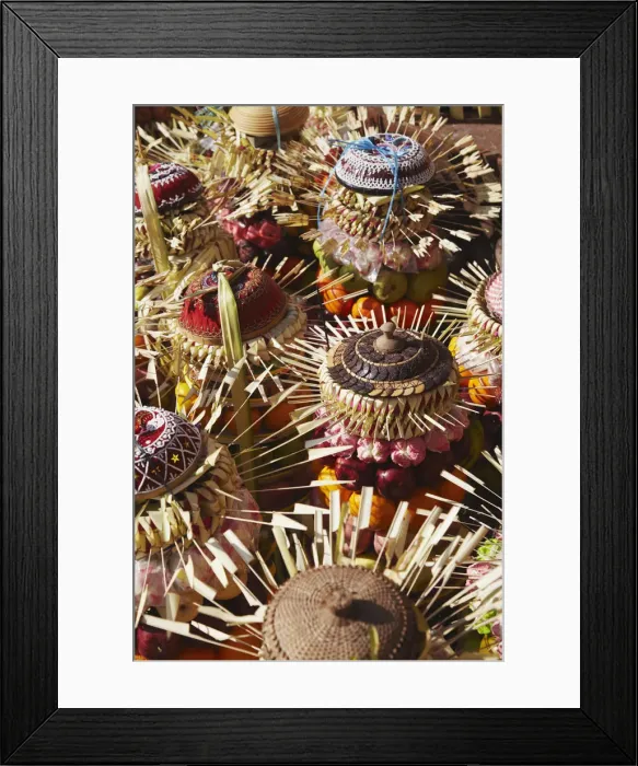 Framed Print : Offerings of fruit at temple ceremony, Bali, Indonesia Framed Print : Offerings of fruit at temple ceremony, Bali, Indonesia